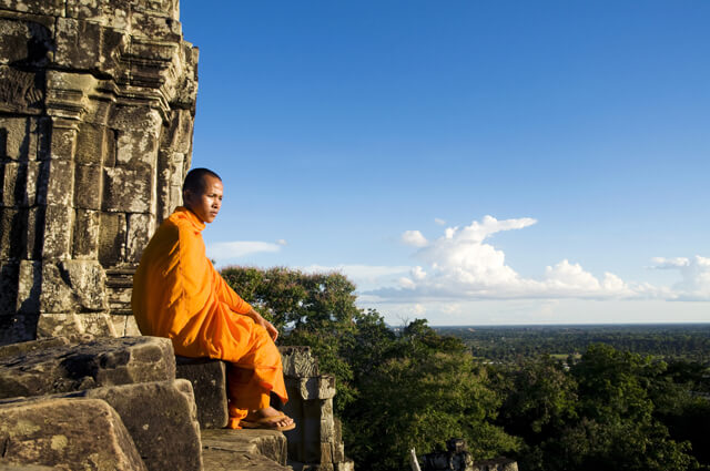 Monk Contemplating at Monk Angkor Temple Holidays
