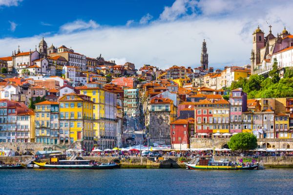 Portugal old town skyline from across the Douro River